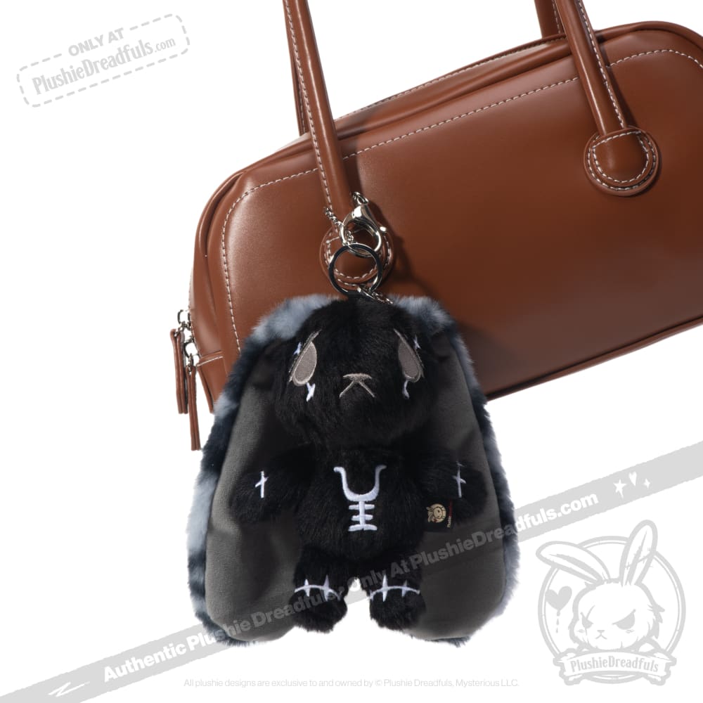Black Anxiety Rabbit Plush Keychain Accessory