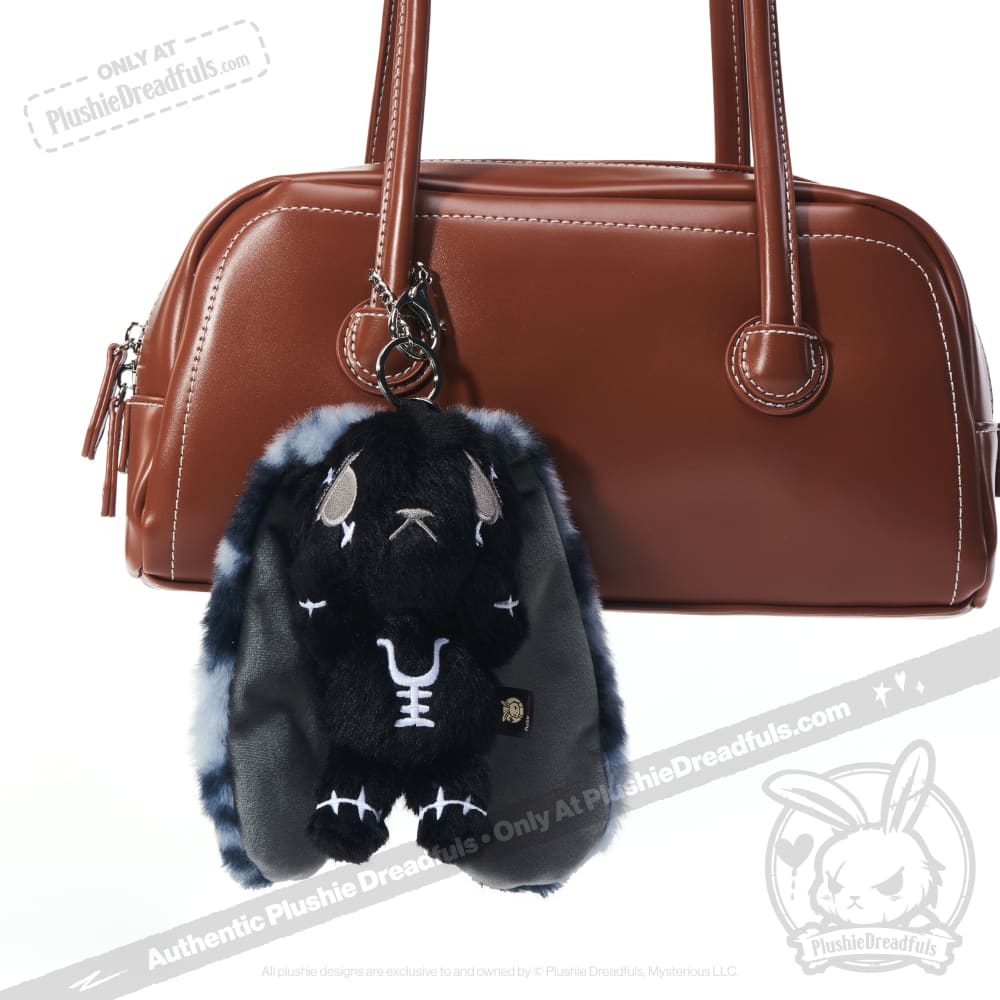 Black Anxiety Rabbit Plush Keychain Accessory