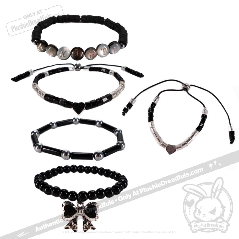 Black Anxiety Rabbit Stacking Friendship Bracelet