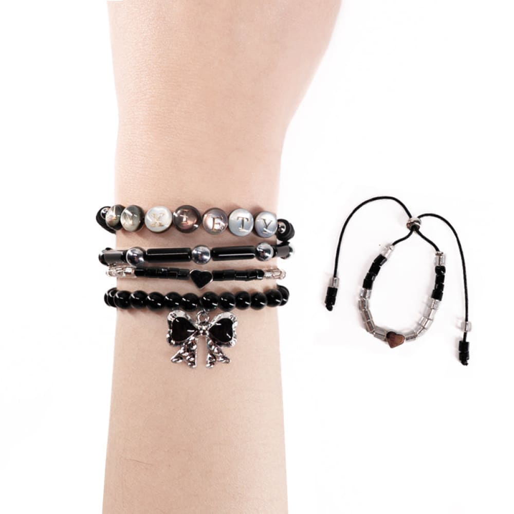 Black Anxiety Rabbit Stacking Friendship Bracelet