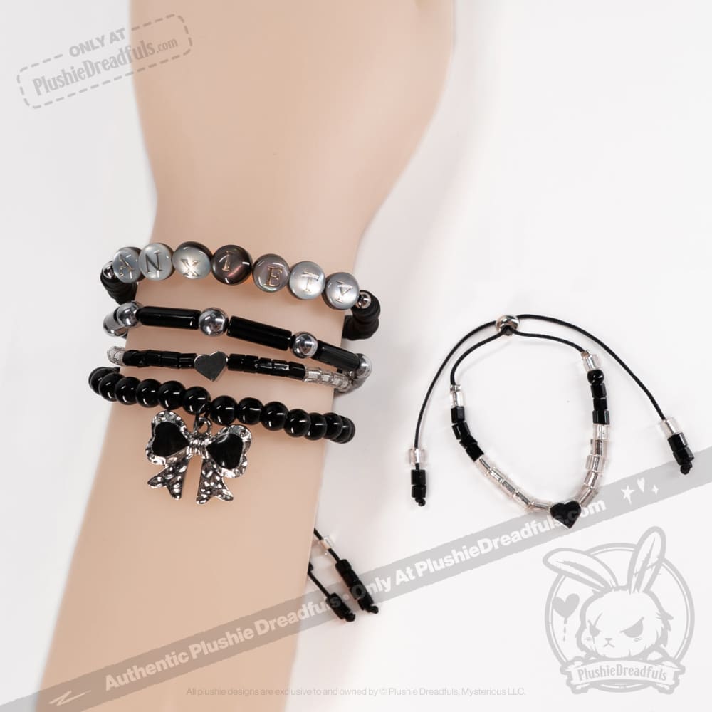 Black Anxiety Rabbit Stacking Friendship Bracelet