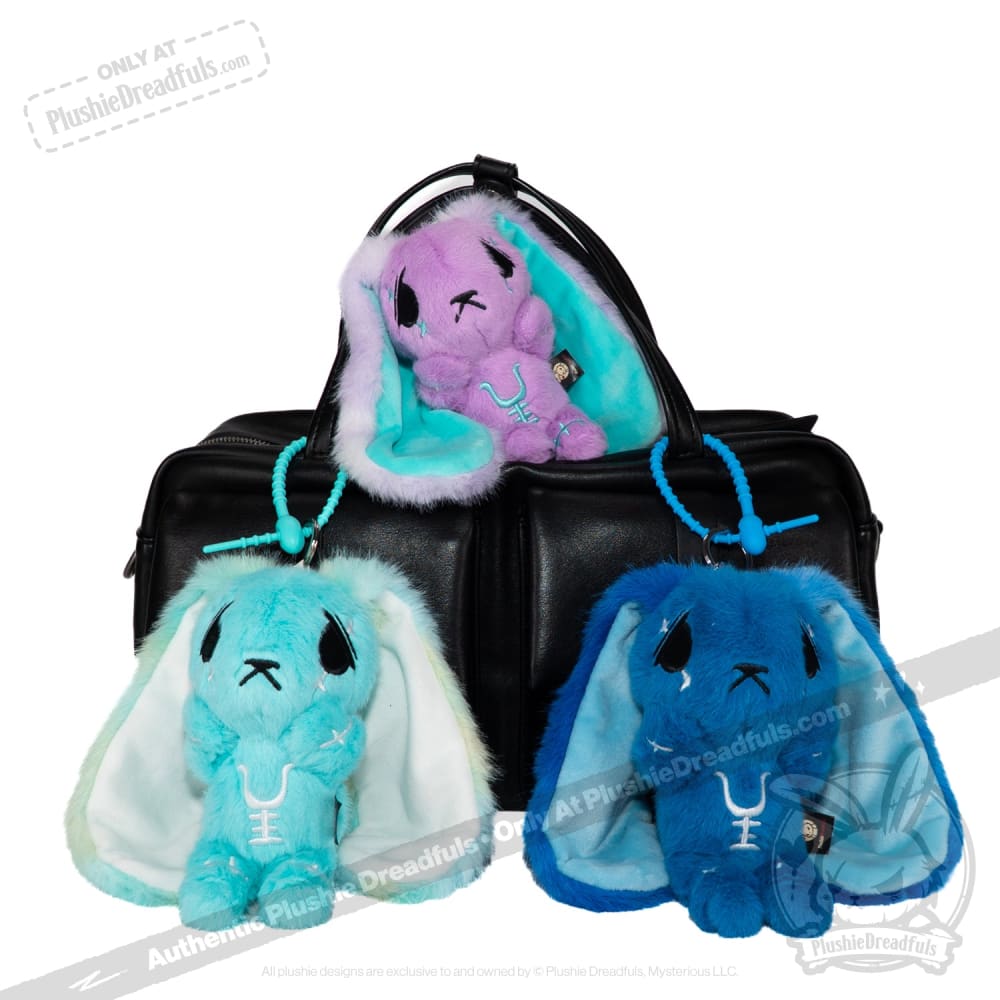 Blue Anxiety Rabbit Plush Keychain Accessory