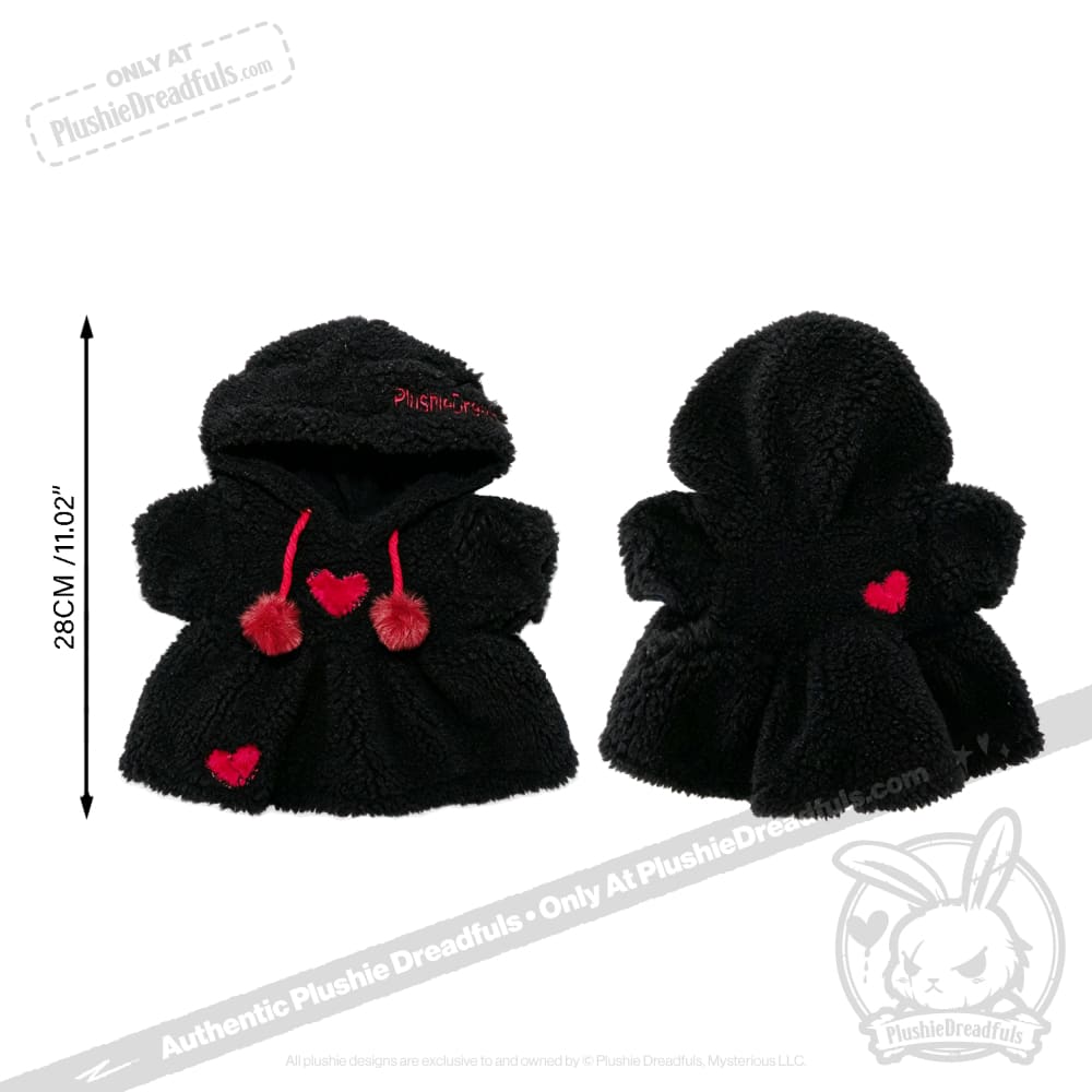 Fuzzy Black and Red Heart Hoodie Dress