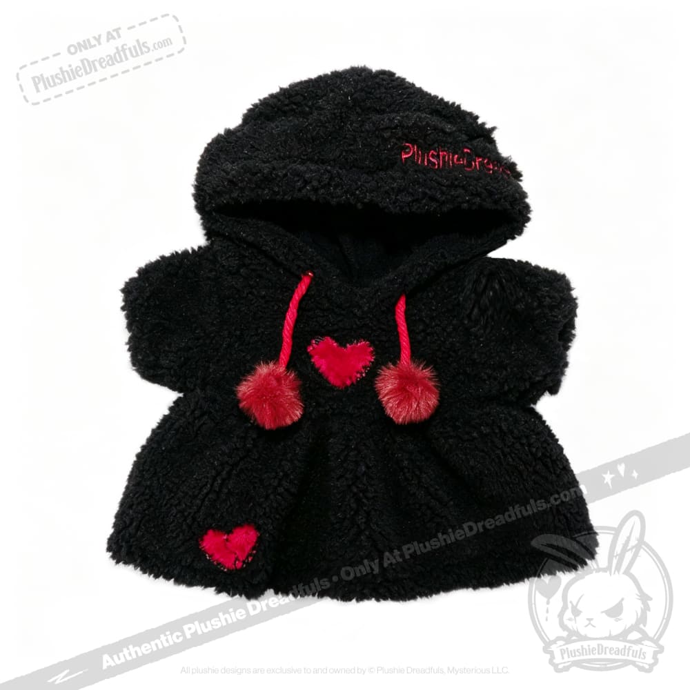 Fuzzy Black and Red Heart Hoodie Dress