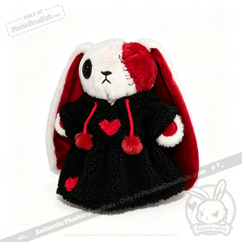 Fuzzy Black and Red Heart Hoodie Dress