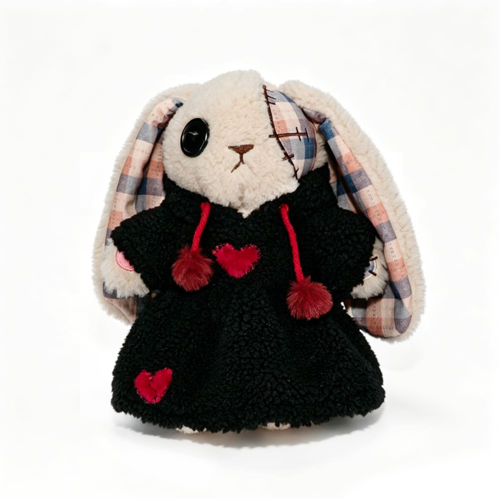 Fuzzy Black and Red Heart Hoodie Dress