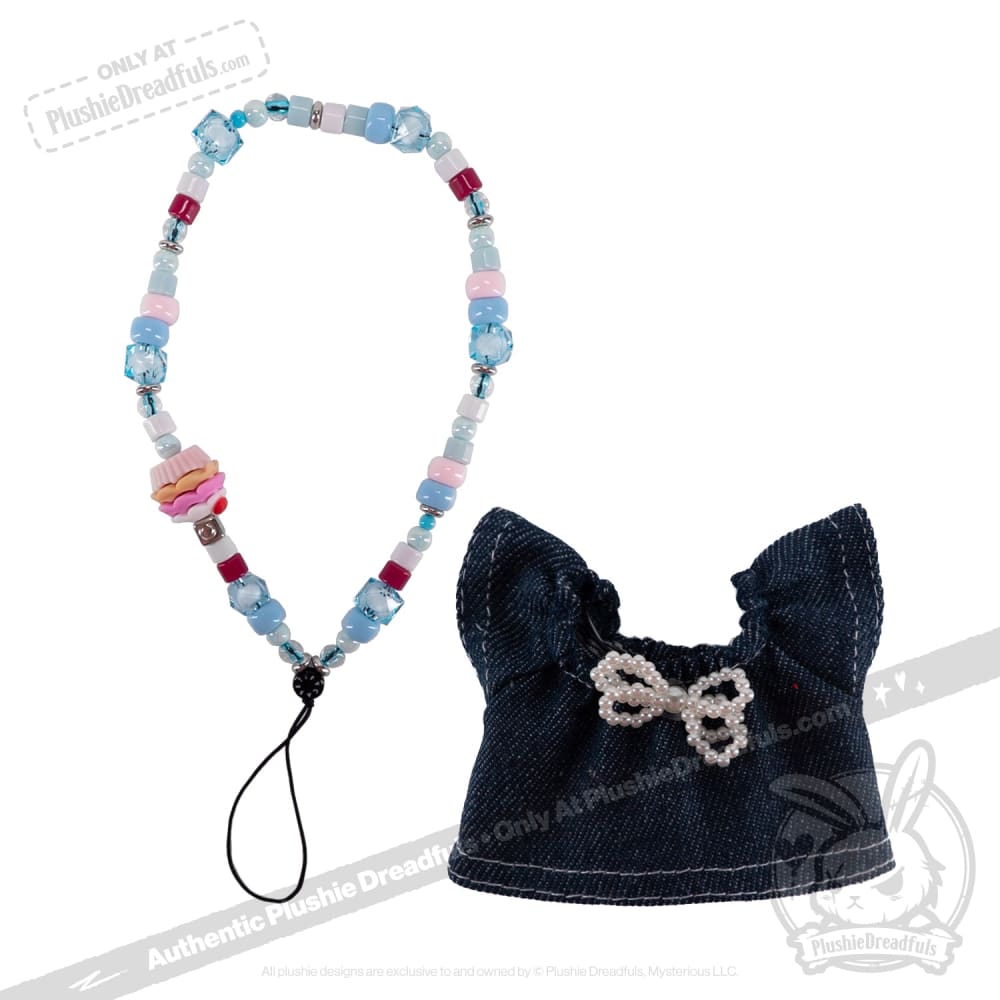 Mini Plush Outfit -  Denim Pearl Bow Dress