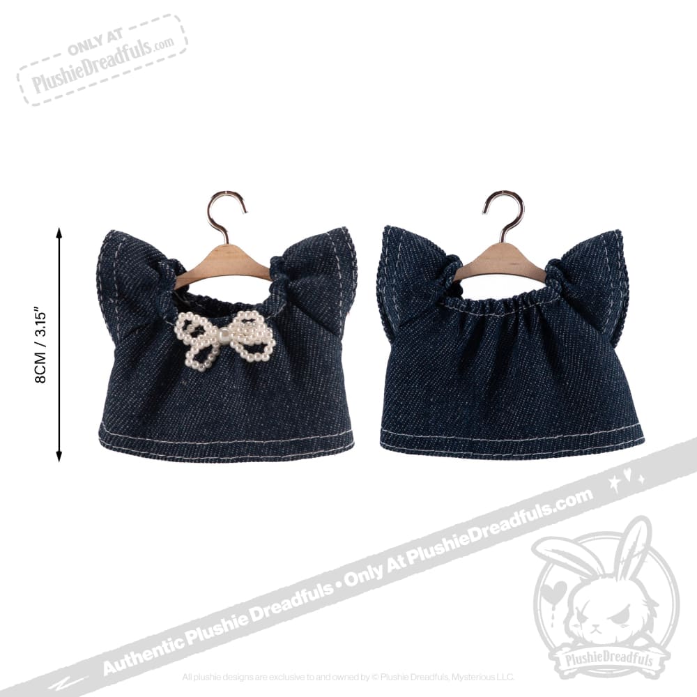 Mini Plush Outfit -  Denim Pearl Bow Dress