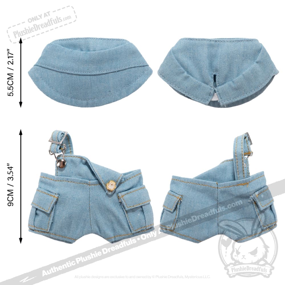Mini Plush Outfit - Light Denim off the Shoulder Overalls