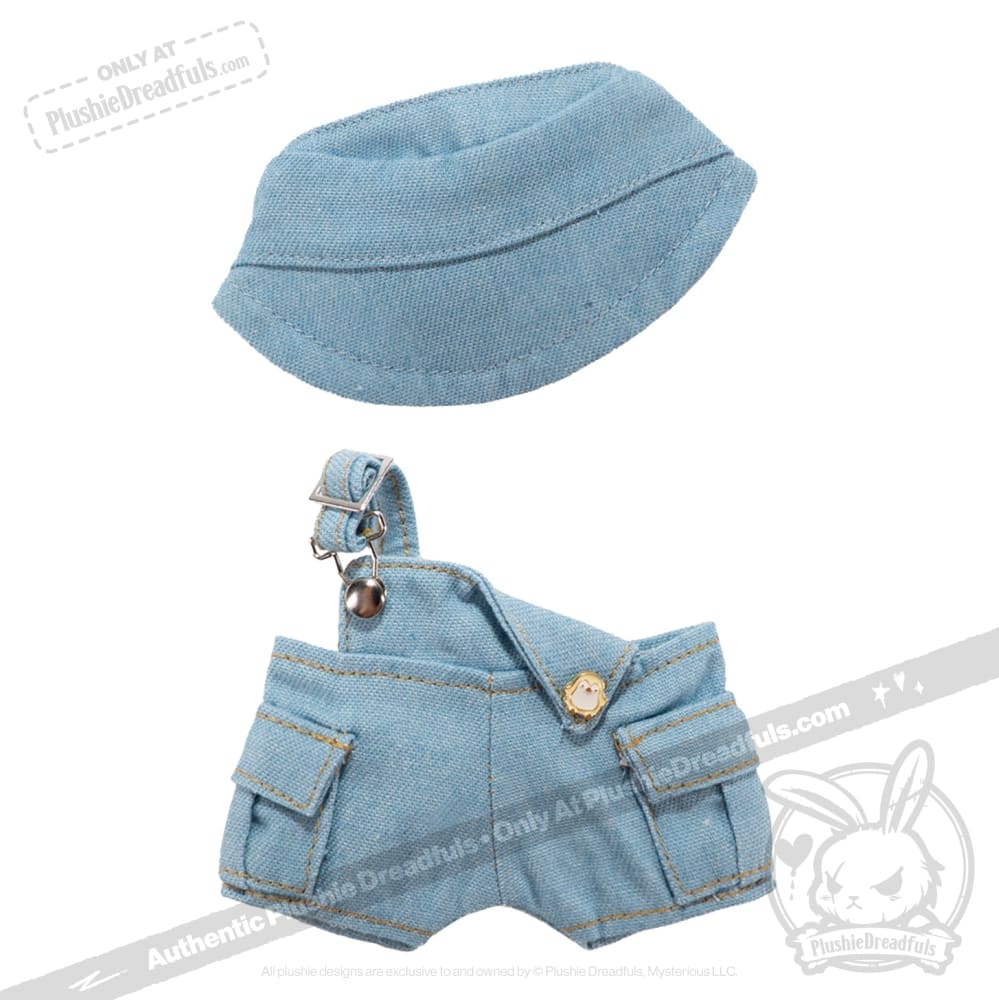 Mini Plush Outfit - Light Denim off the Shoulder Overalls