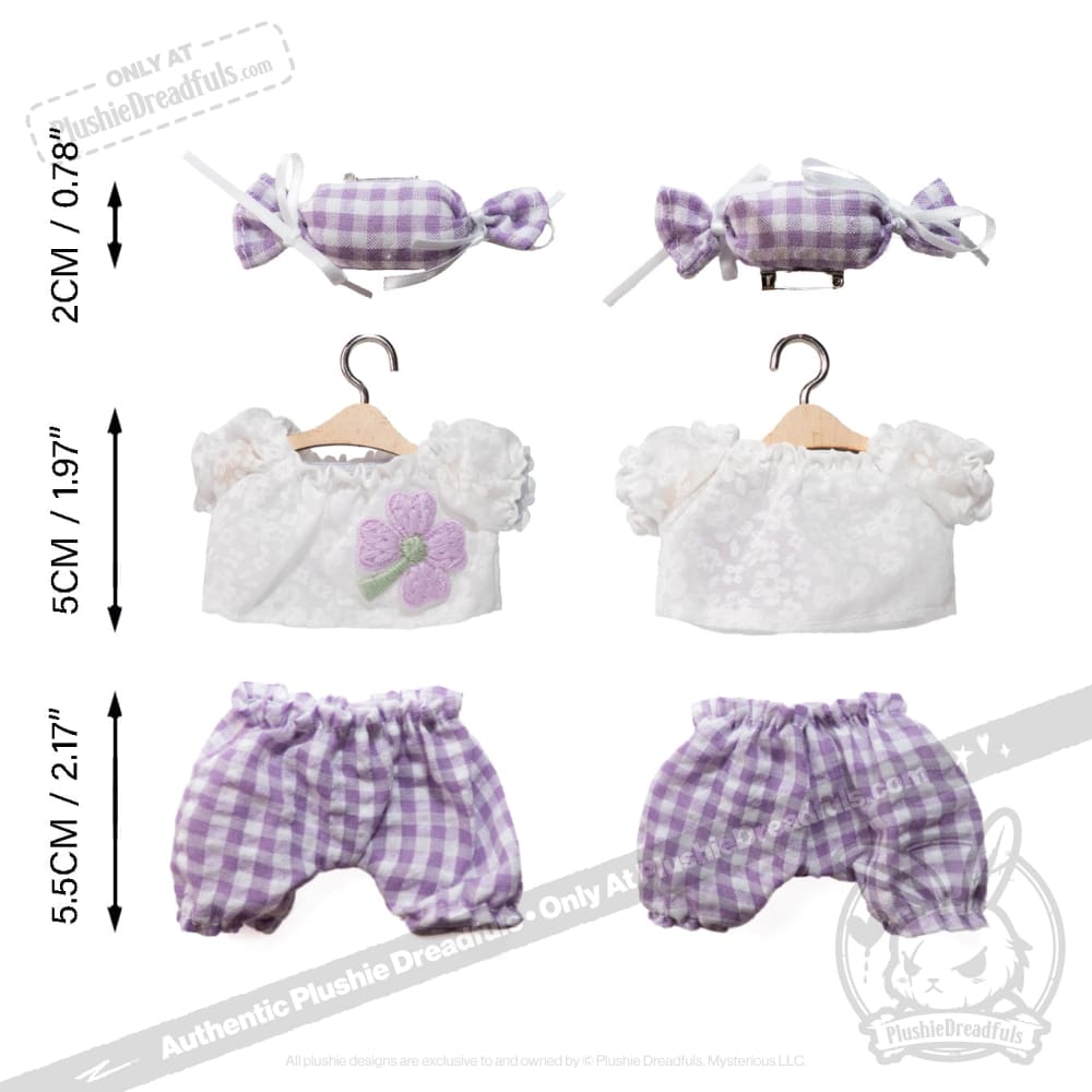 Mini Plush Outfit - Lilac Gingham Pants Ensemble