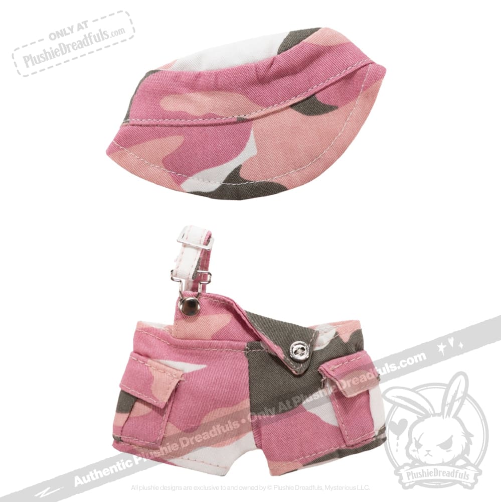 Mini Plush Outfit - Pink Camo off the Shoulder Overalls