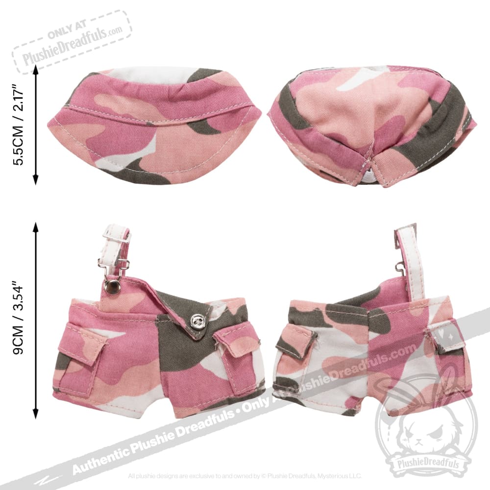 Mini Plush Outfit - Pink Camo off the Shoulder Overalls