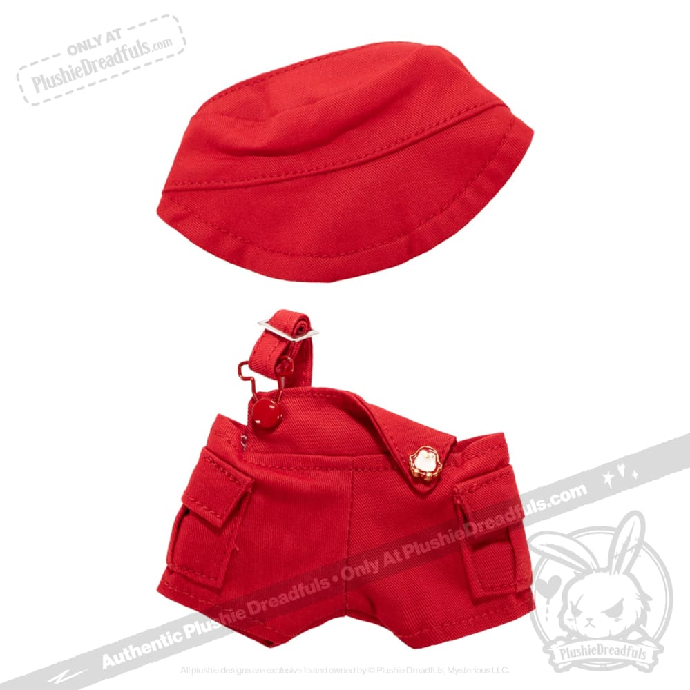 Mini Plush Outfit - Red off the Shoulder Overalls