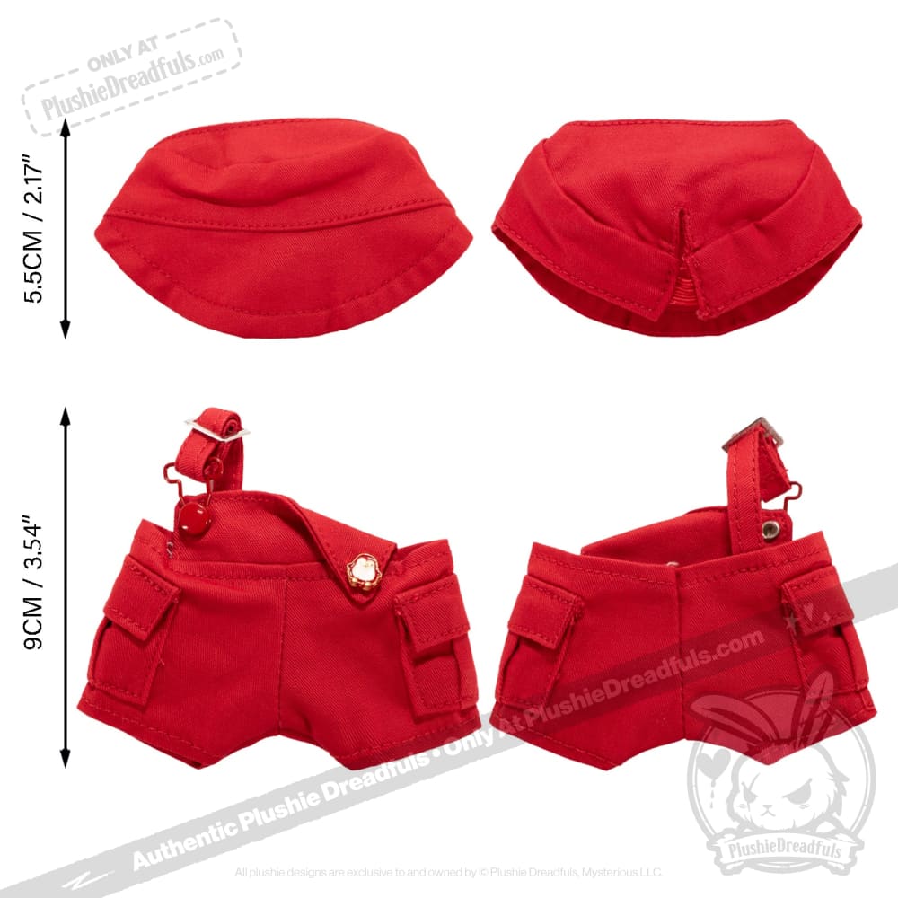 Mini Plush Outfit - Red off the Shoulder Overalls