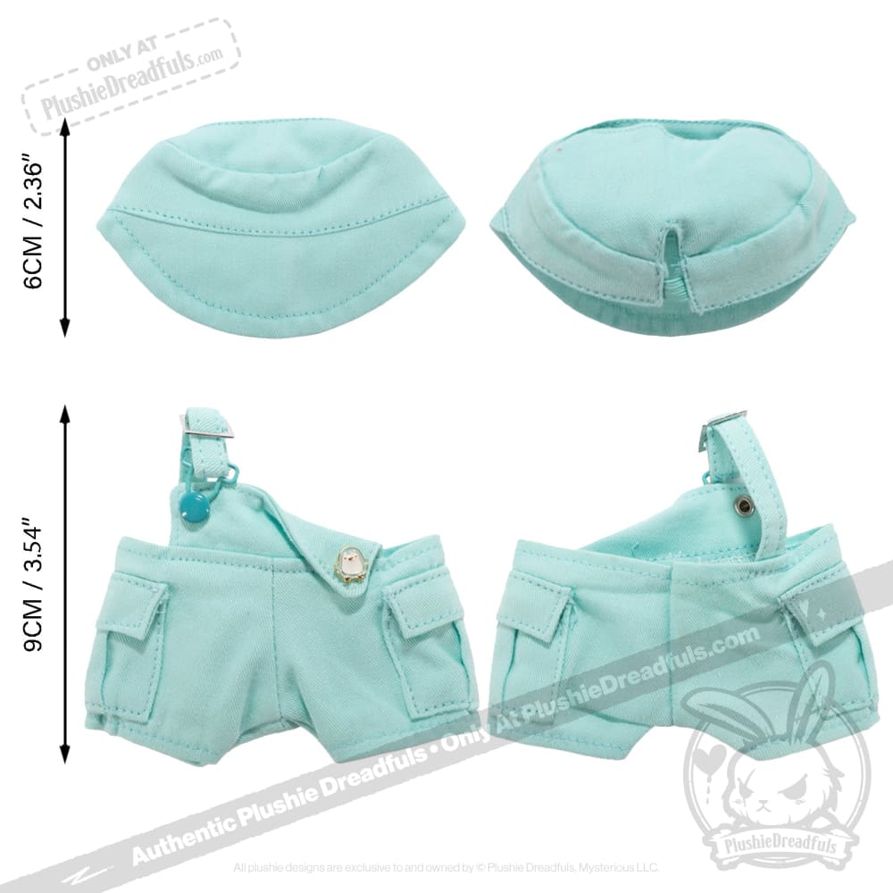 Mini Plush Outfit - Teal off the Shoulder Overalls