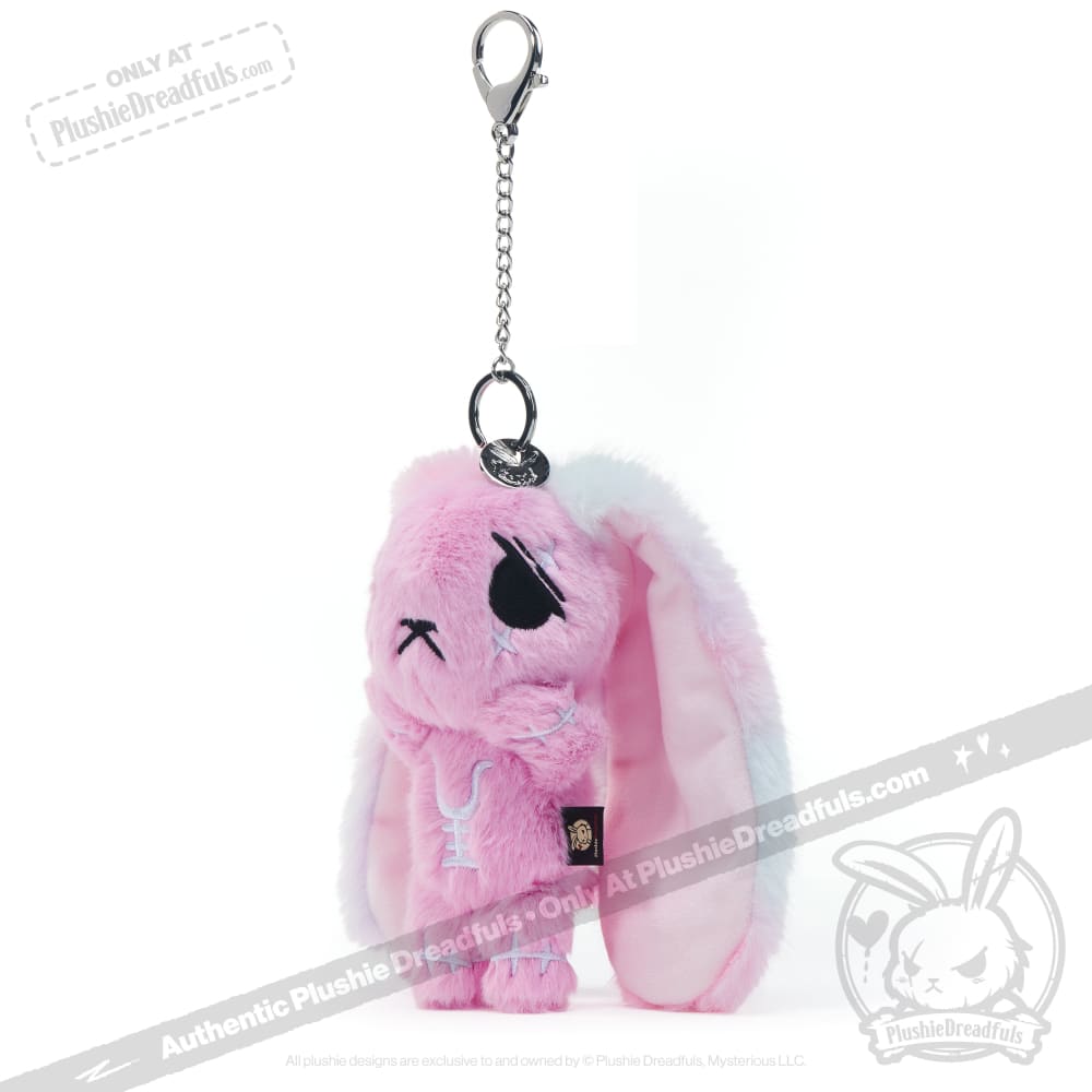Pink Anxiety Rabbit Plush Keychain Accessory