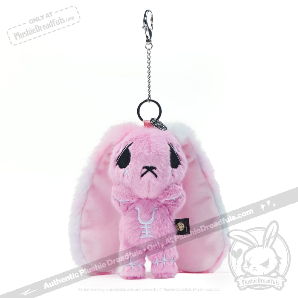 Pink Anxiety Rabbit Plush Keychain Accessory