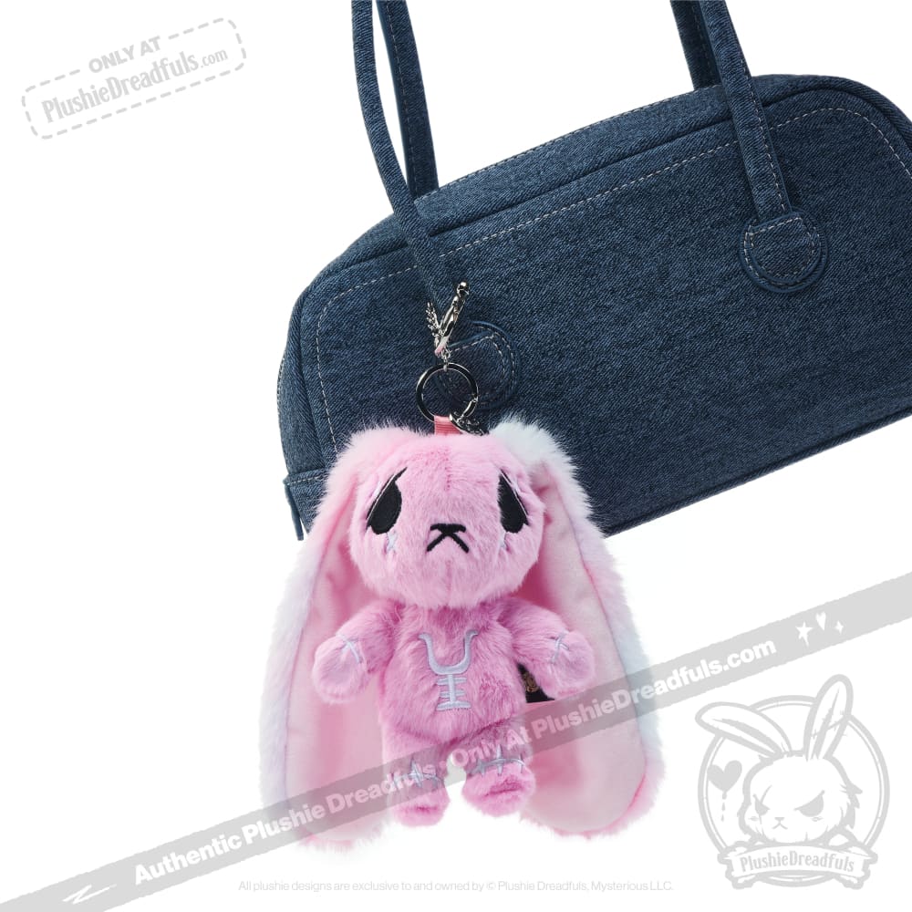 Pink Anxiety Rabbit Plush Keychain Accessory