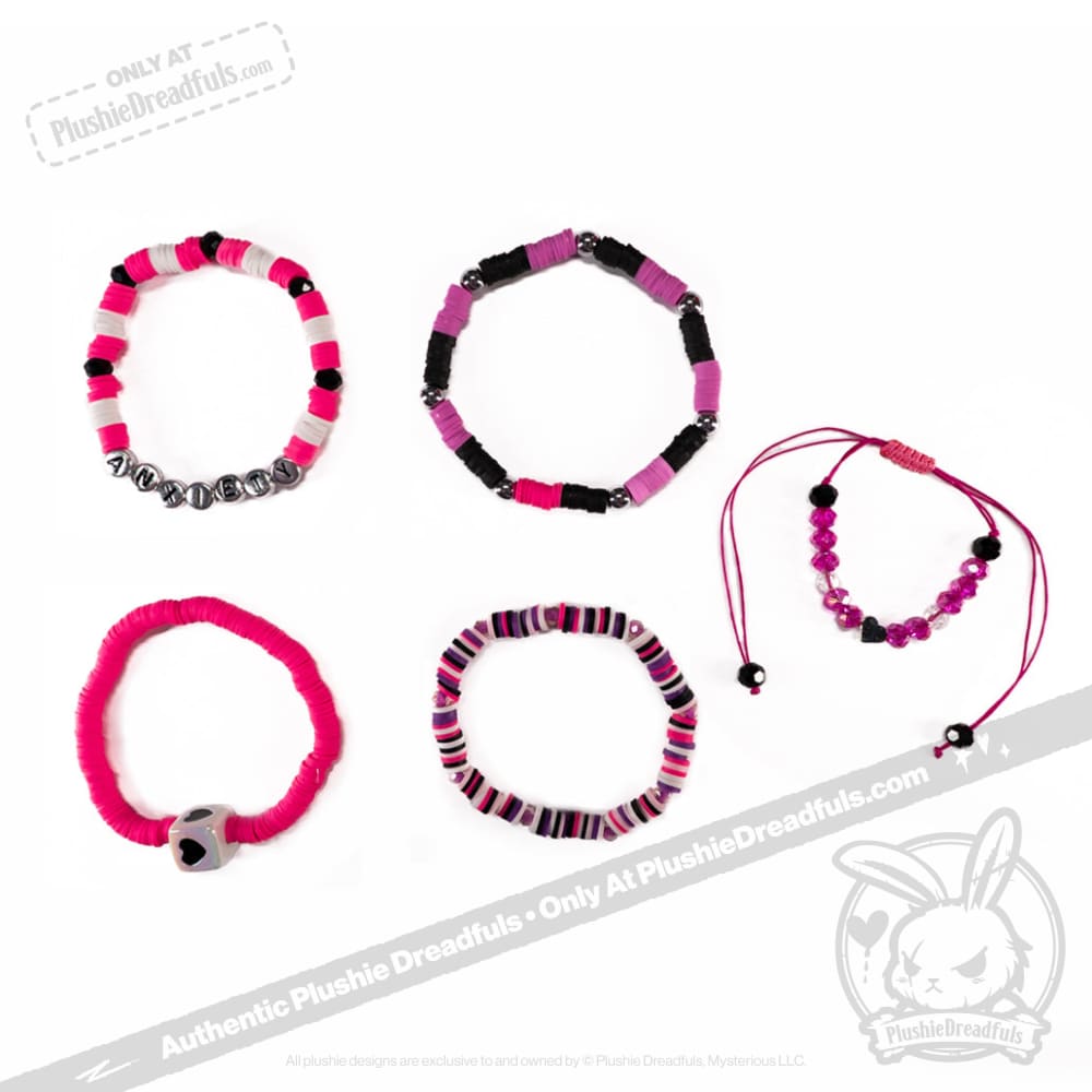 Pink Anxiety Rabbit Stacking Friendship Bracelet