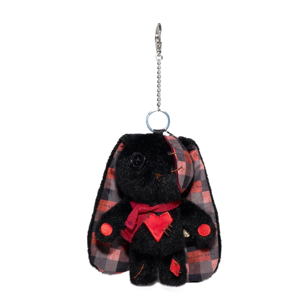 Black Plaid Love Rabbit Plush Keychain Accessory