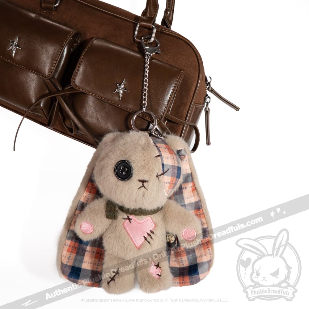 Plaid Love Rabbit Plush Keychain Accessory