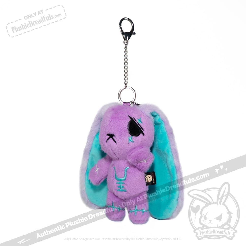 Purple Teal Anxiety Rabbit Plush Keychain Accessory