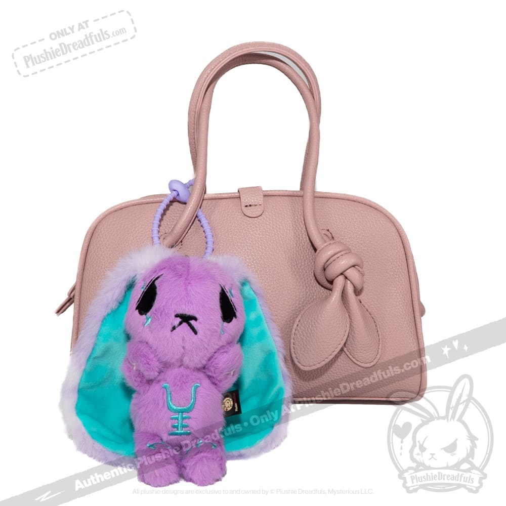 Purple Teal Anxiety Rabbit Plush Keychain Accessory