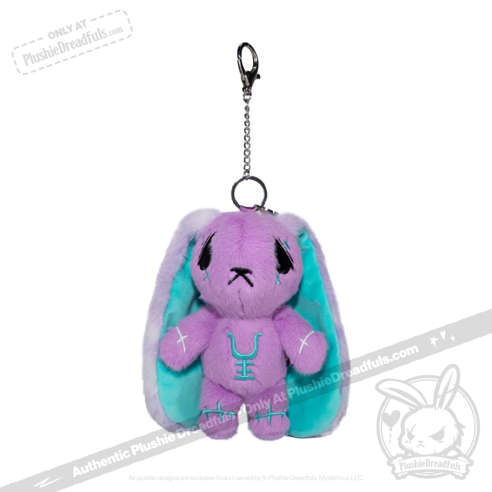 Purple Teal Anxiety Rabbit Plush Keychain Accessory