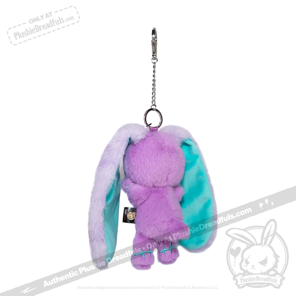Purple Teal Anxiety Rabbit Plush Keychain Accessory