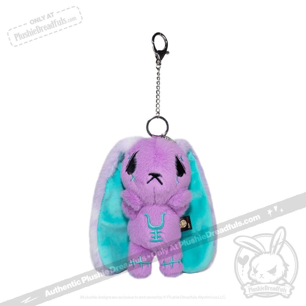 Purple Teal Anxiety Rabbit Plush Keychain Accessory