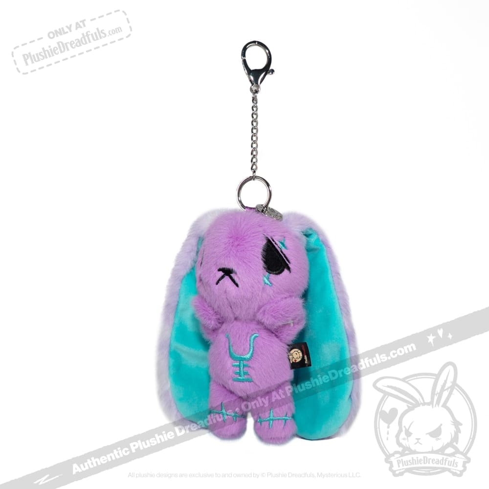Purple Teal Anxiety Rabbit Plush Keychain Accessory
