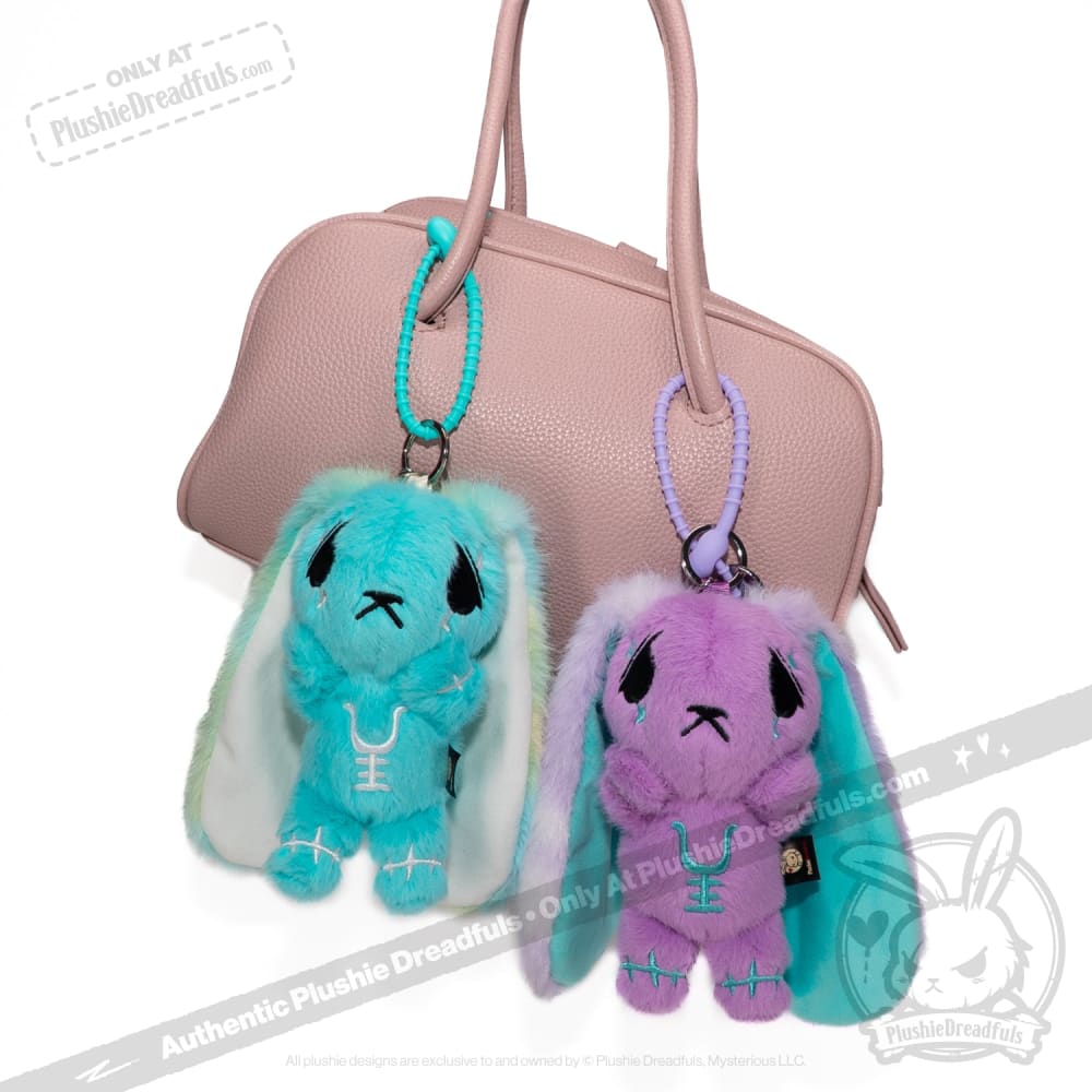 Purple Teal Anxiety Rabbit Plush Keychain Accessory