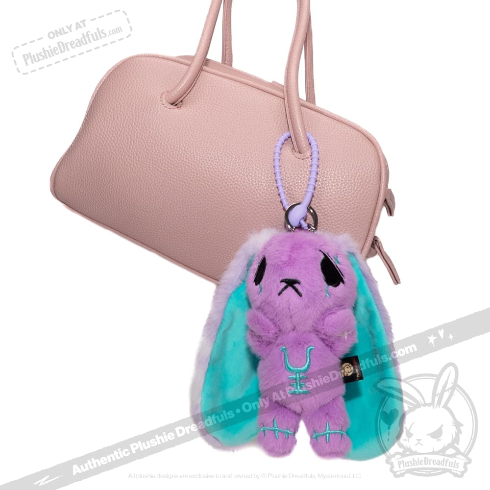 Purple Teal Anxiety Rabbit Plush Keychain Accessory