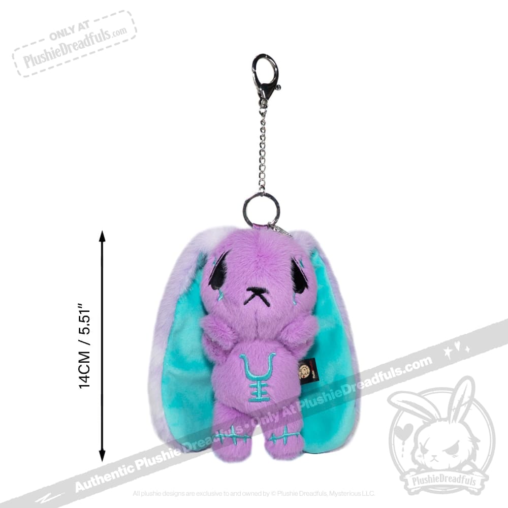 Purple Teal Anxiety Rabbit Plush Keychain Accessory