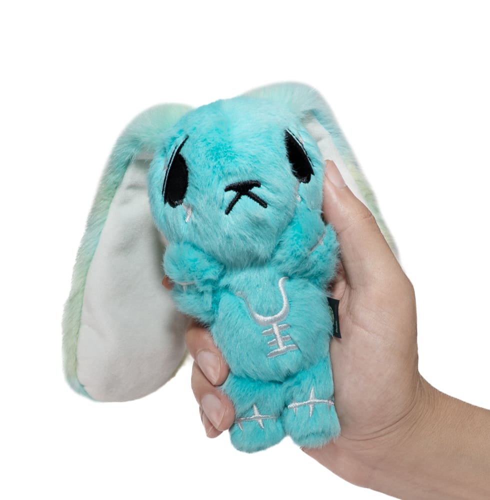 Teal Anxiety Rabbit Plush Keychain Accessory