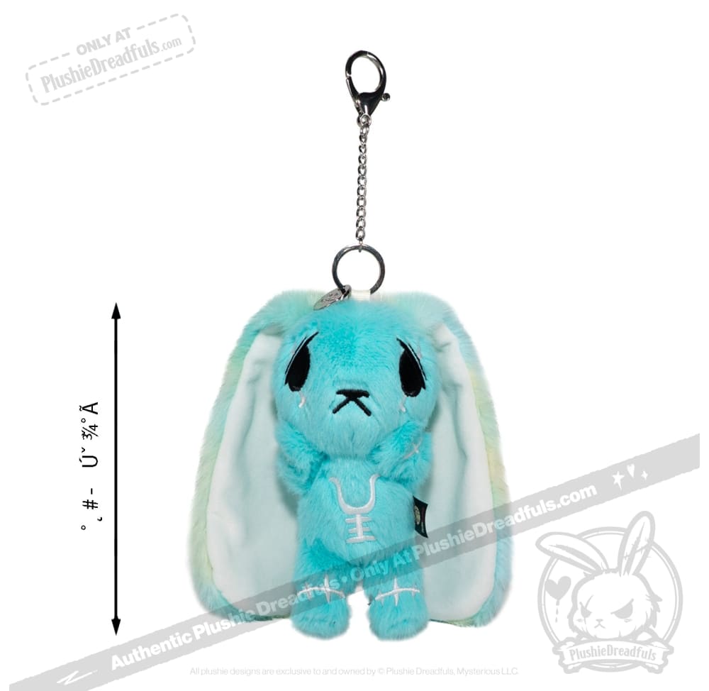 Teal Anxiety Rabbit Plush Keychain Accessory