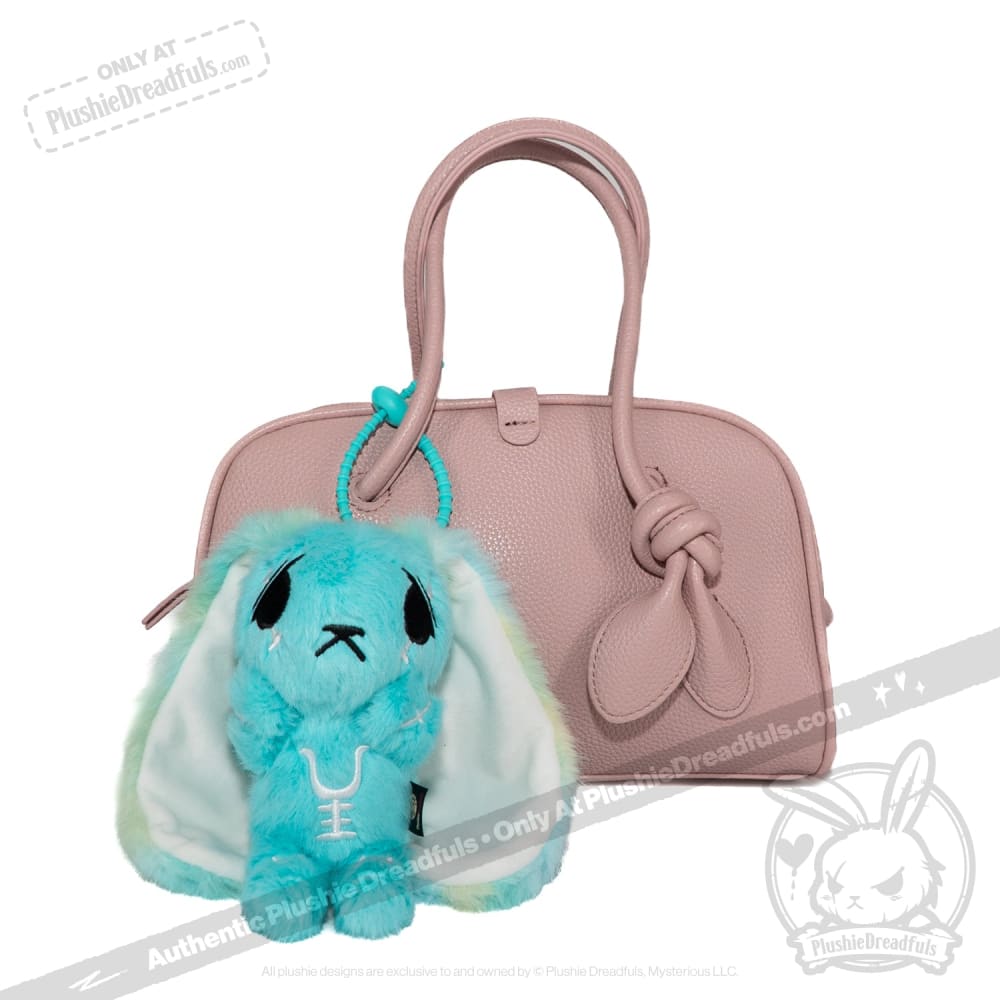 Teal Anxiety Rabbit Plush Keychain Accessory