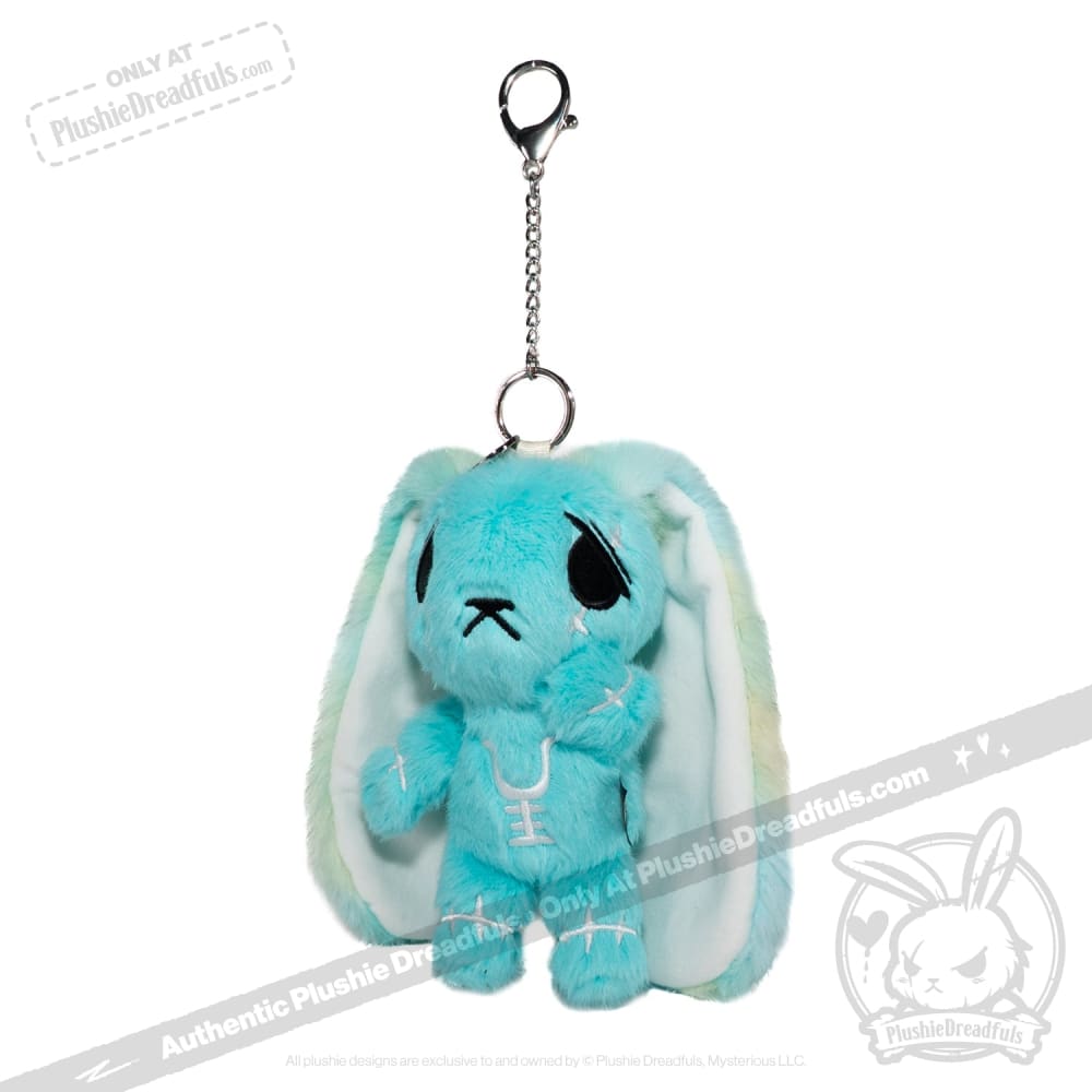 Teal Anxiety Rabbit Plush Keychain Accessory