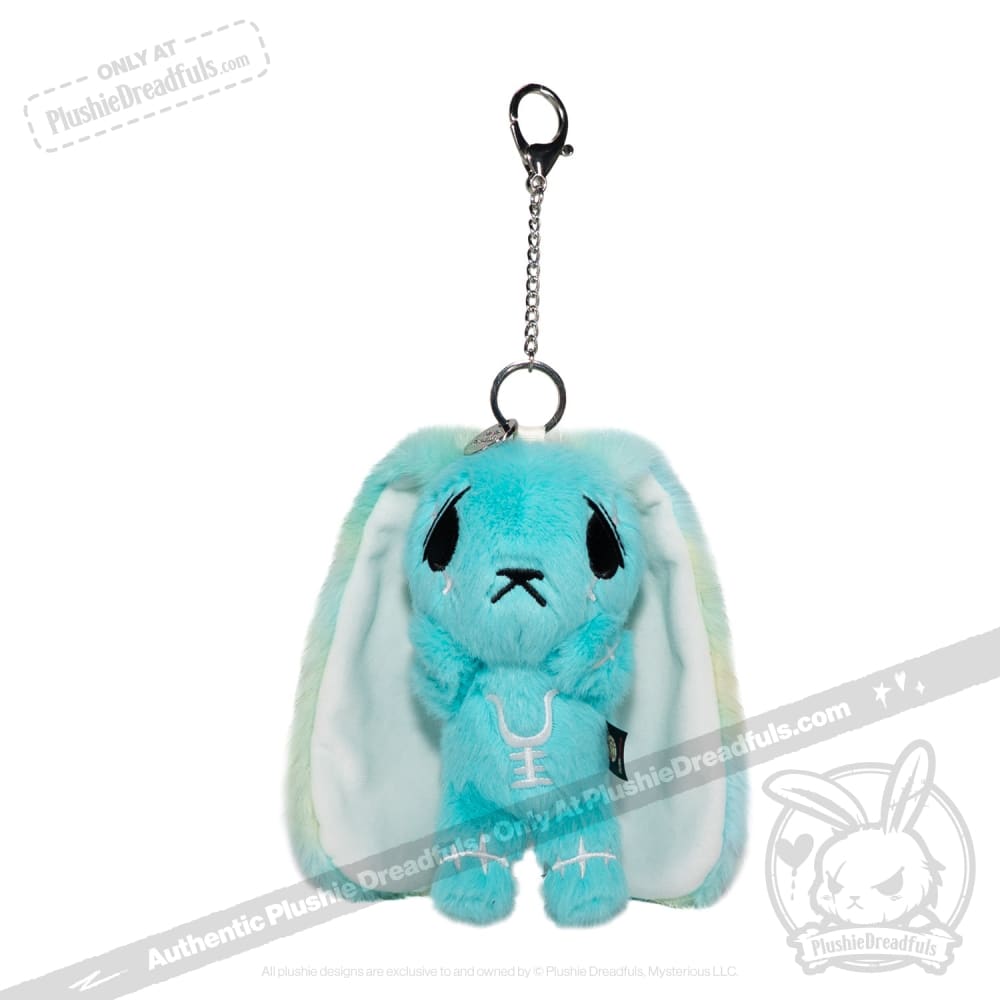 Teal Anxiety Rabbit Plush Keychain Accessory