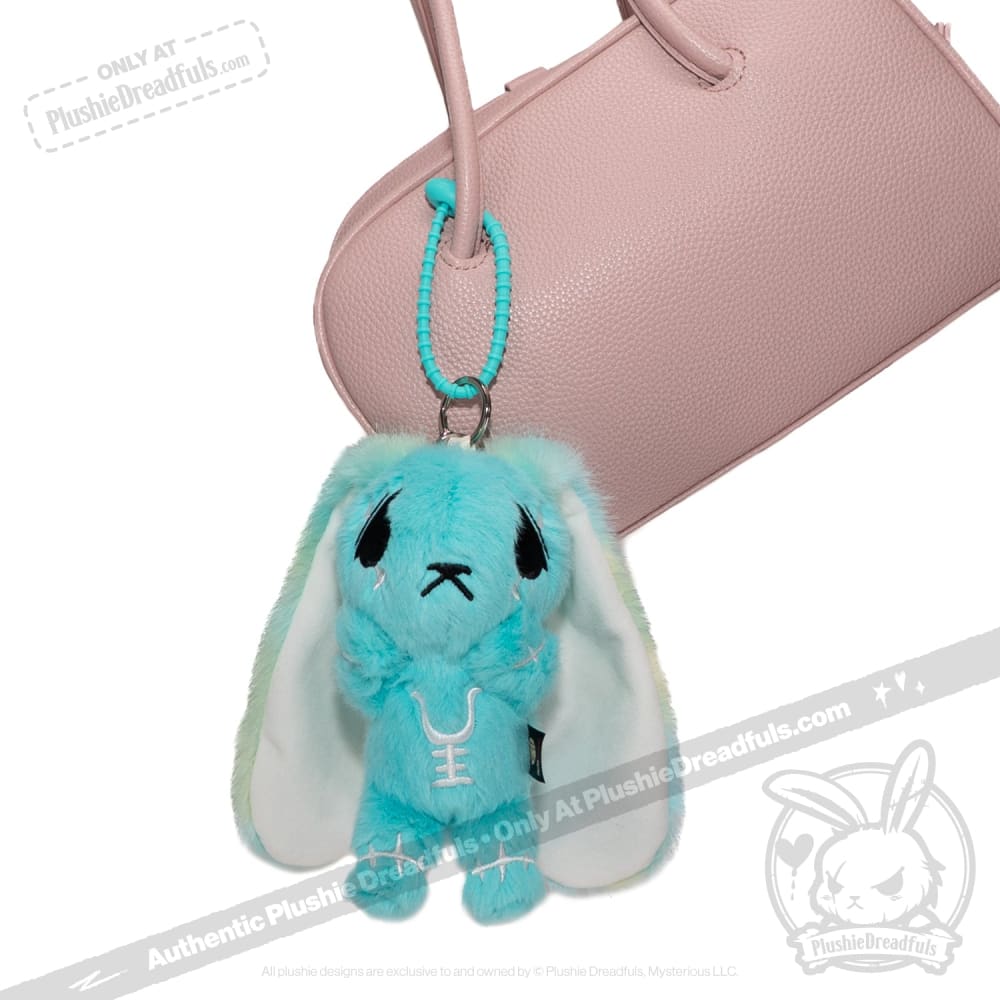 Teal Anxiety Rabbit Plush Keychain Accessory