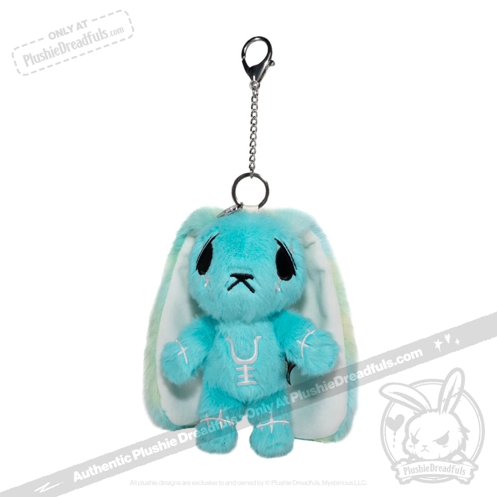 Teal Anxiety Rabbit Plush Keychain Accessory