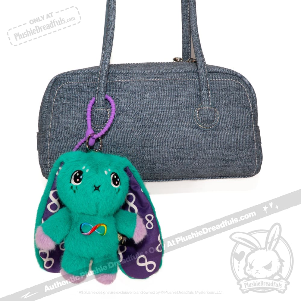 Teal Autism Rabbit Plush Keychain Accessory